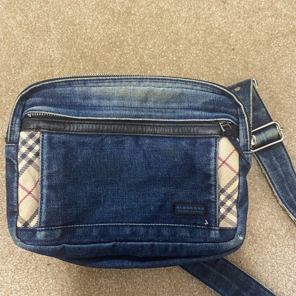 Burberry   London blue label Denim and Check Messenger Bag